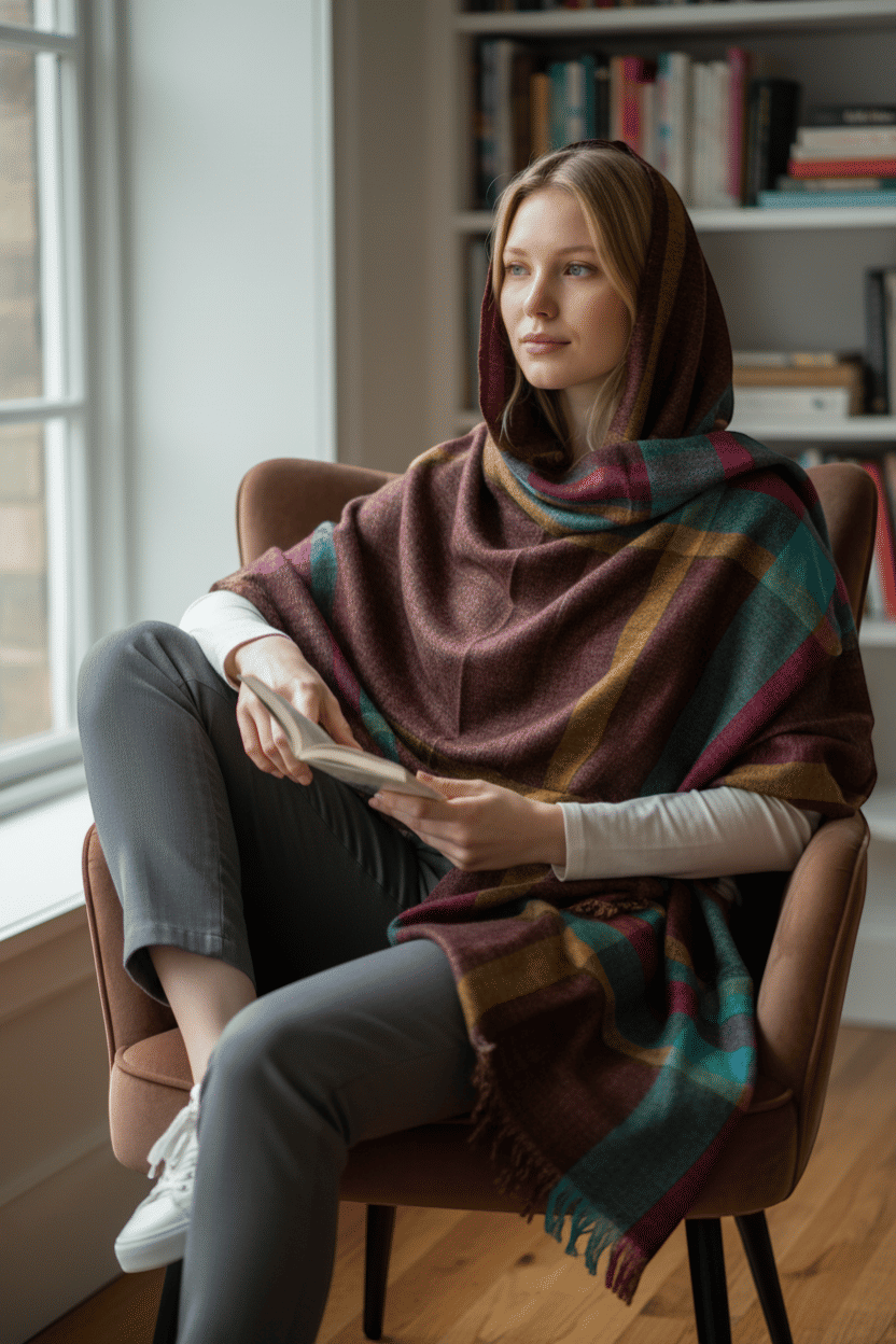 Burgundy Plaid Tartan Check Wool Scarf